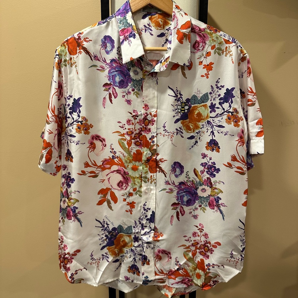 Dior x Kaws Kim Jones Silk Floral Button Up Bee Logo Shirt